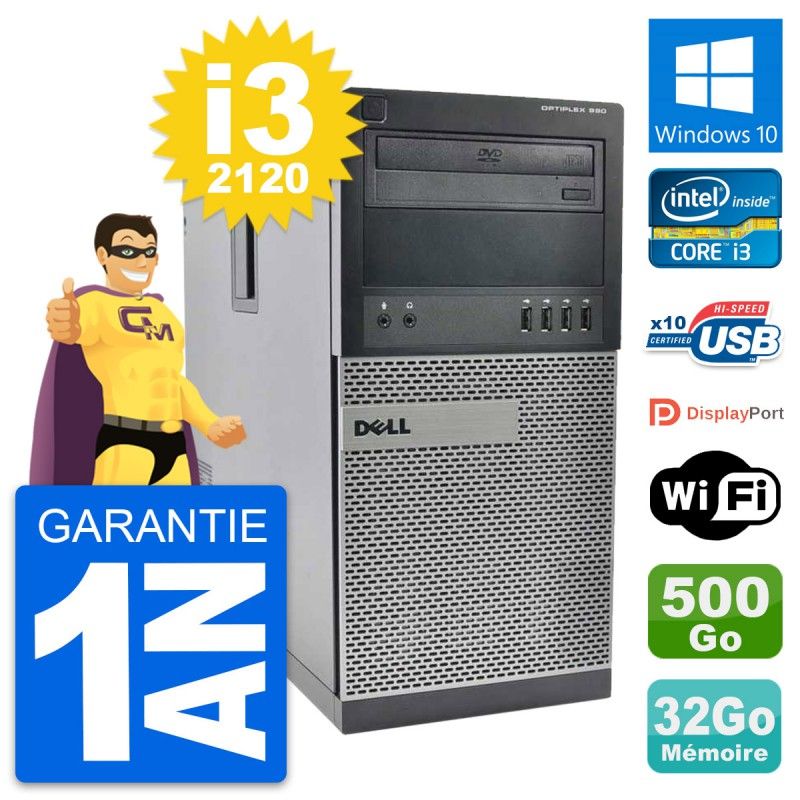 Dell OptiPlex 990 Mid Tower PC - Intel i3-2120, 32GB RAM, 500GB HDD, Windows 10, WiFi