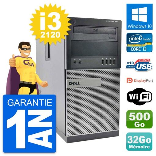 Dell OptiPlex 990 Mid Tower PC - Intel i3-2120, 32GB RAM, 500GB HDD, Windows 10, WiFi