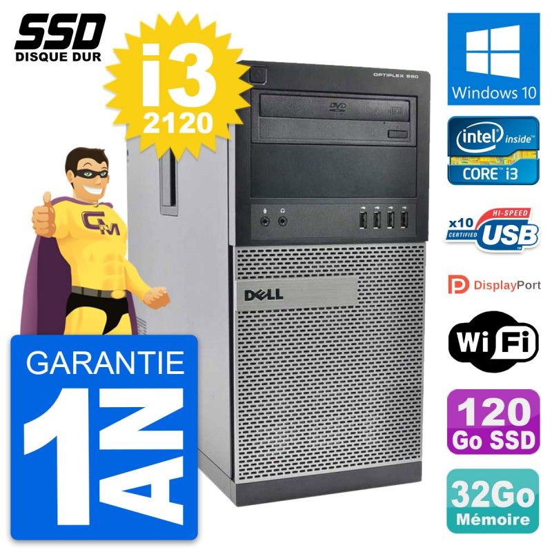 Dell OptiPlex 990 Desktop PC - Intel Core i3-2120, 32GB RAM, 120GB SSD, Windows 10, WiFi