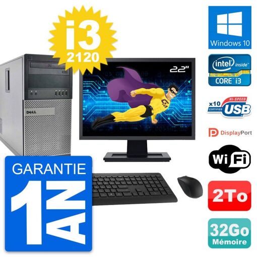 PC de escritorio Dell OptiPlex 990 - Pantalla de 22', Intel i3-2120, 32 GB de RAM, 2 TB HDD, Windows 10, WiFi