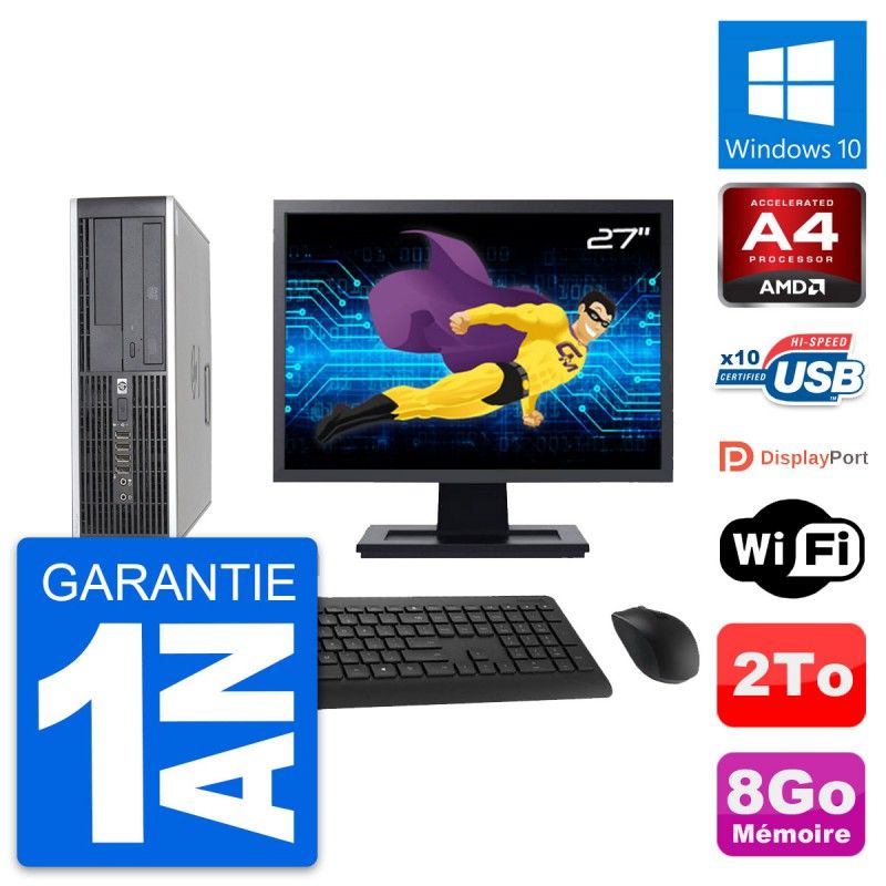 HP 6305 Pro SFF Computer - 27" Screen, AMD A4-5300B, 8GB RAM, 2TB HDD, Windows 10, WiFi