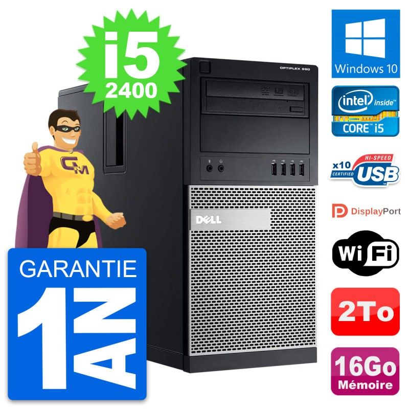 Dell OptiPlex 990 Desktop PC - Intel i5-2400, 16GB RAM, 2TB Hard Drive, Windows 10, WiFi