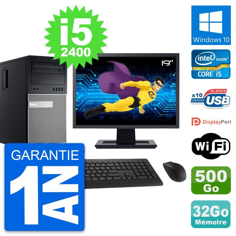 Dell OptiPlex 990 Desktop PC - 19" Screen, Intel i5-2400, 32GB RAM, 500GB HDD, Windows 10, WiFi
