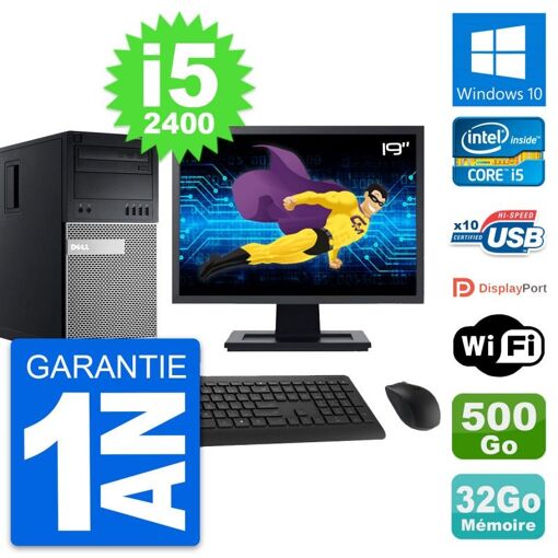 Dell OptiPlex 990 Desktop PC - 19" Screen, Intel i5-2400, 32GB RAM, 500GB HDD, Windows 10, WiFi
