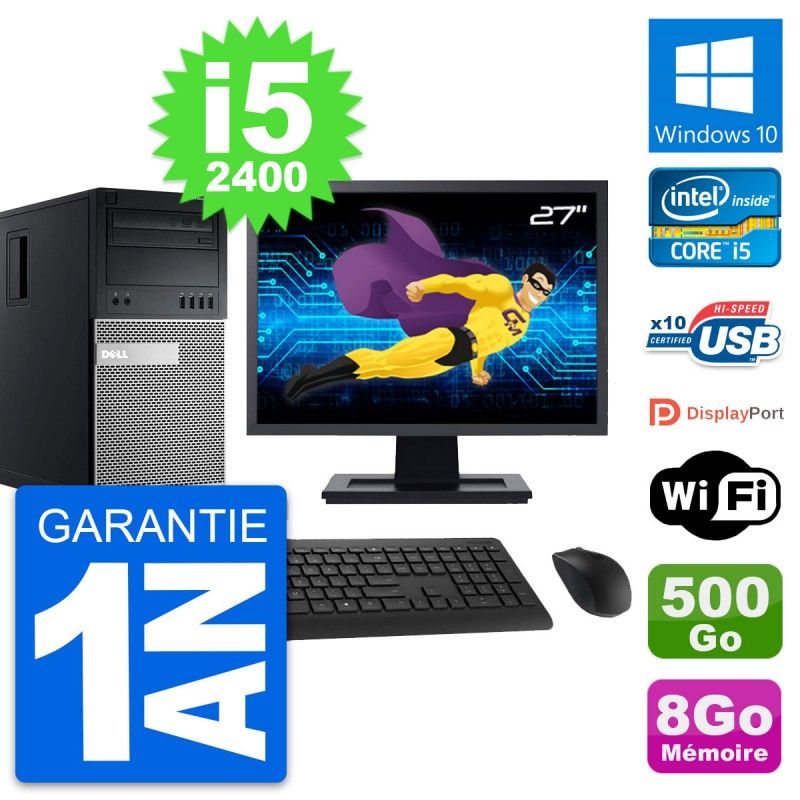 Dell OptiPlex 990 Desktop PC - 27" Screen, Intel i5-2400, 8GB RAM, 500GB Disk, Windows 10, WiFi