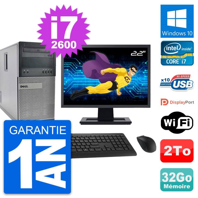 Dell OptiPlex 990 Desktop PC - 22" Screen, Intel i7-2600, 32GB RAM, 2TB Hard Drive, Windows 10, WiFi