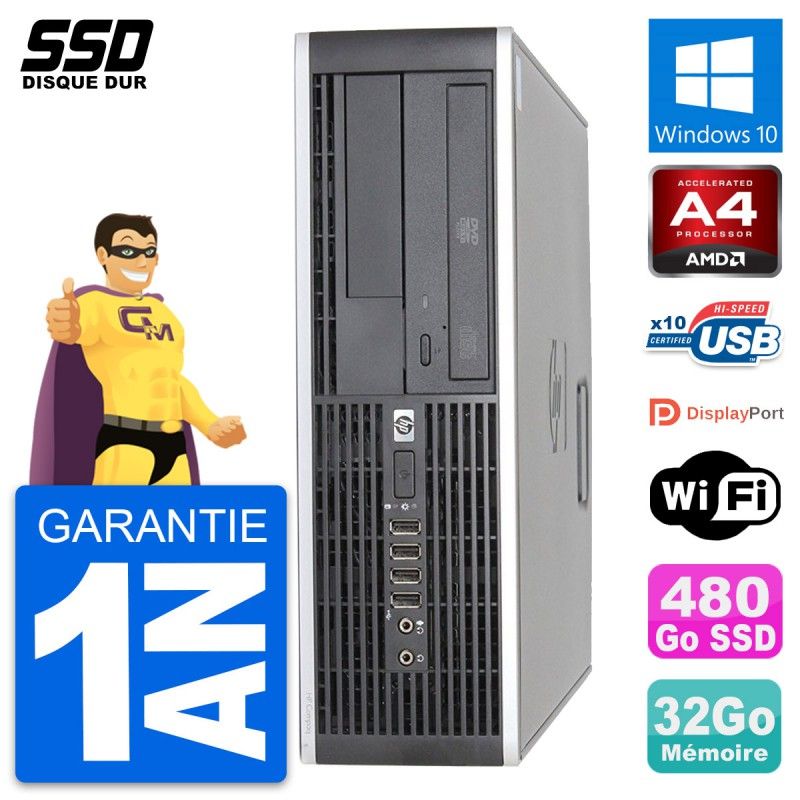 HP 6305 Pro SFF Desktop - AMD A4-5300B, 32GB RAM, 480GB SSD, Windows 10