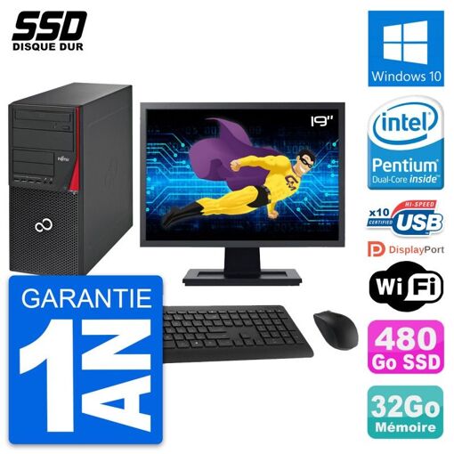Fujitsu P720 19-inch PC Tower - Intel G3220, 32GB RAM, 480GB SSD, Windows 10, WiFi