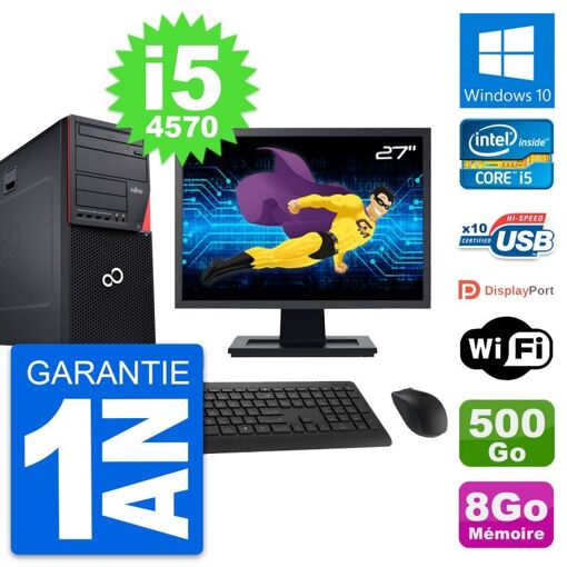 Torre de PC Fujitsu P720 - Pantalla de 27 pulgadas, i5-4570, 8 GB de RAM, 500 GB HDD, Windows 10, WiFi