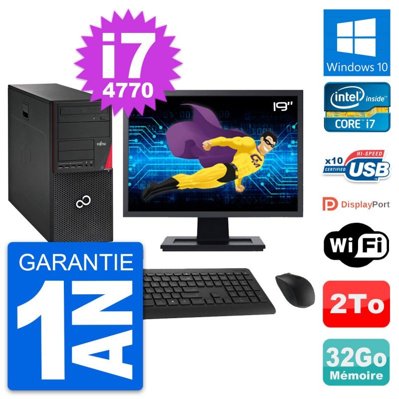 Fujitsu P720 19-inch PC Tower - Intel i7-4770, 32GB RAM, 2TB HDD, Windows 10
