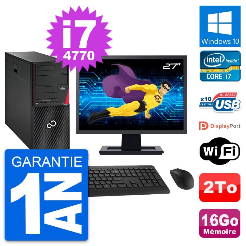 Fujitsu P720 27-inch Tower PC - Intel i7-4770, 16GB RAM, 2TB HDD, Windows 10, Wi-Fi