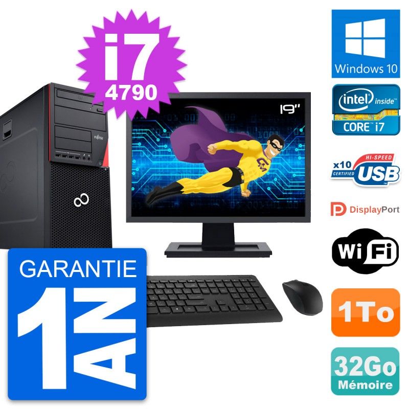 Fujitsu P720 19-inch PC Tower - Intel i7-4790, 32GB RAM, 1TB HDD, Windows 10, WiFi