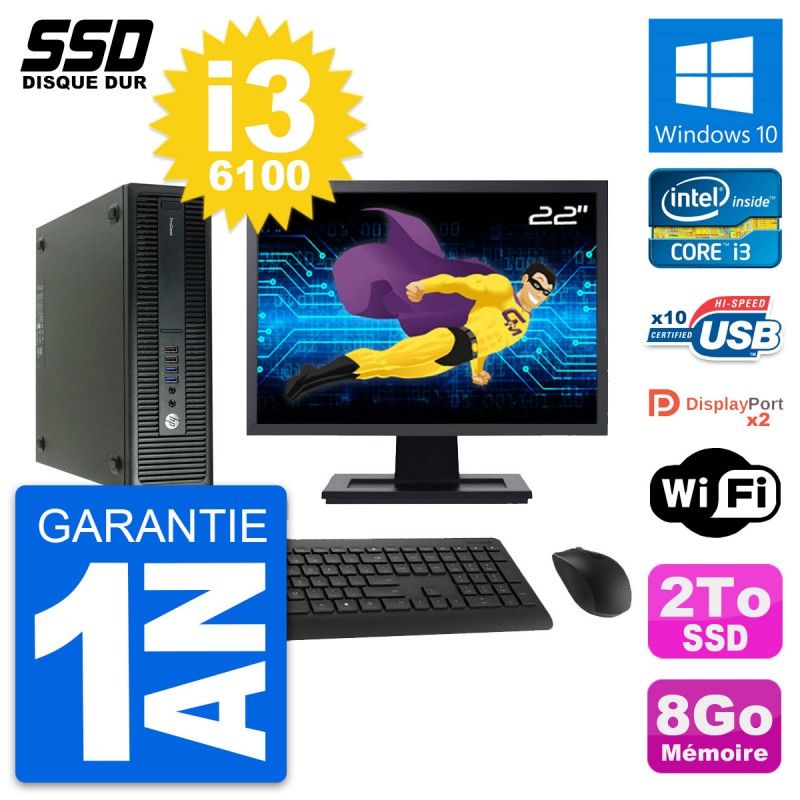 HP ProDesk 600 G2 SFF Computer - 22" Screen, Intel Core i3-6100, 8GB RAM, 2TB SSD, Windows 10, Wifi