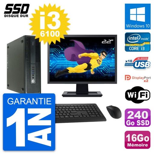 HP ProDesk 600 G2 SFF Computer | 22" Screen | Intel Core i3-6100 | 16GB RAM | 240GB SSD