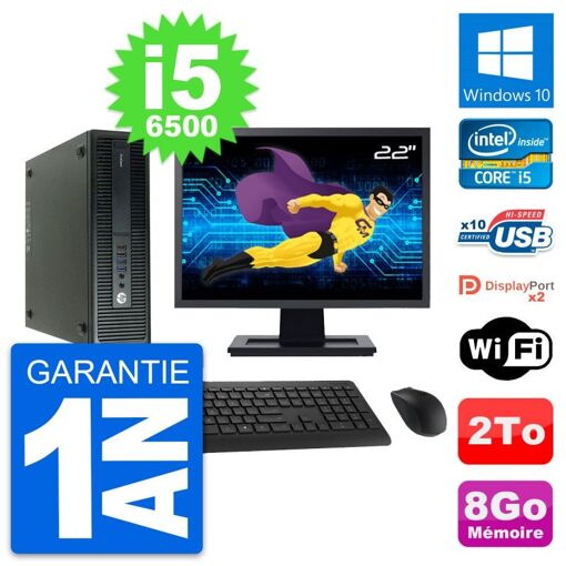 Computadora HP ProDesk 600 G2 SFF - Pantalla de 22', Procesador Intel Core i5-6500, 8 GB de RAM, 2 TB de almacenamiento, Windows 10