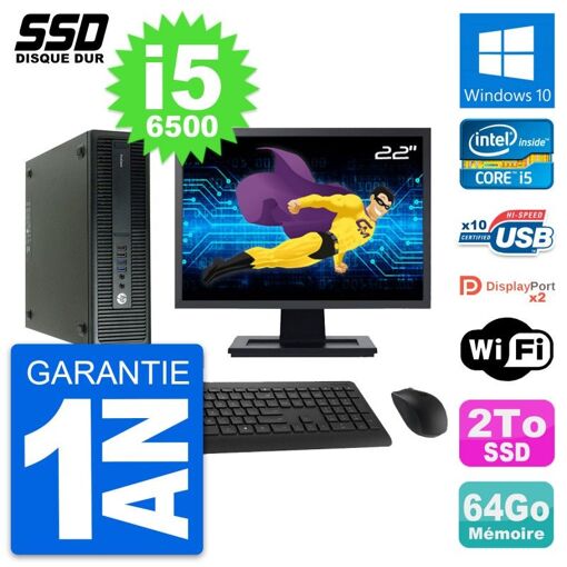 HP ProDesk 600 G2 SFF Computer - 22" Screen, Intel Core i5-6500, 64GB RAM, 2TB SSD, Windows 10, WiFi