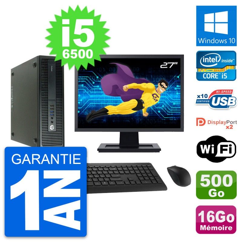 HP ProDesk 600 G2 SFF Desktop PC - 27" Screen, Intel i5-6500, 16GB RAM, 500GB Storage, WiFi