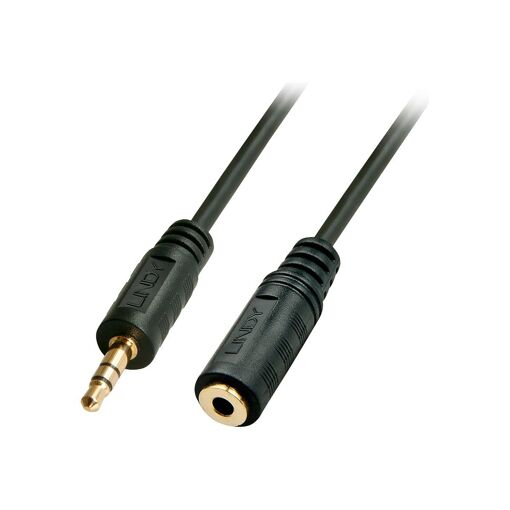 Étendue de câble audio Lindy Premium - 0,08 mm² - 10 m - Mini-jack stéréo 3,5 mm masculin à féminin - Noir