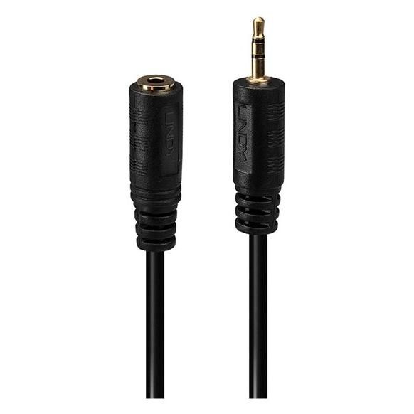 Adaptador de audio Lindy Premium - Mini conector de teléfono estéreo hembra de 3,5 mm a jack macho microestéreo - 20 cm - Blindado - Negro