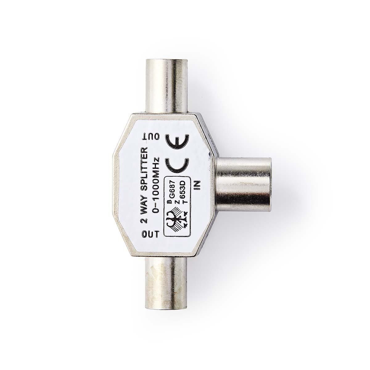 Repartidor de antena Nedis - Conector IEC macho a hembra - Coaxial - Plata