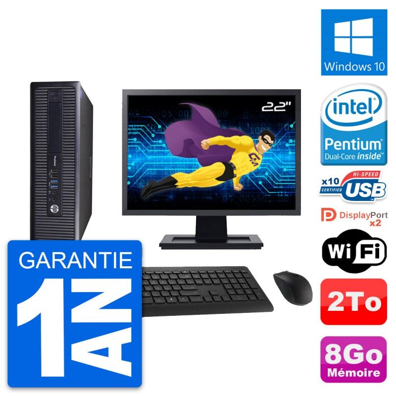 HP ProDesk 600 G1 SFF Computer - 22" Screen, Intel Pentium G3220, 8GB RAM, 2TB Hard Drive, Windows 10, WiFi