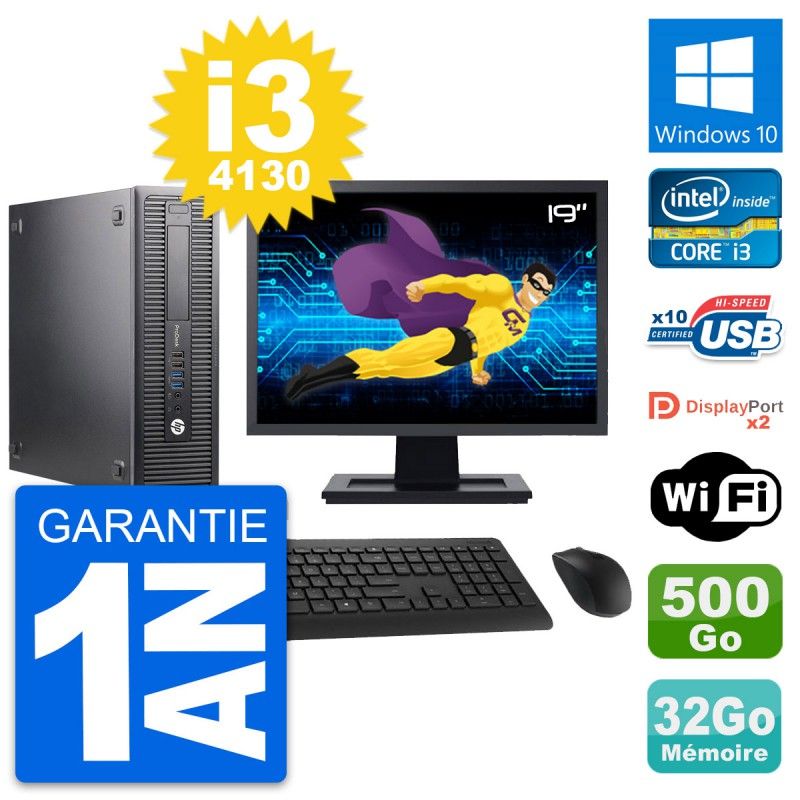 HP ProDesk 600 G1 SFF Desktop Computer - 19" Screen, Intel i3-4130, 32GB RAM, 500GB HDD, Windows 10, WiFi