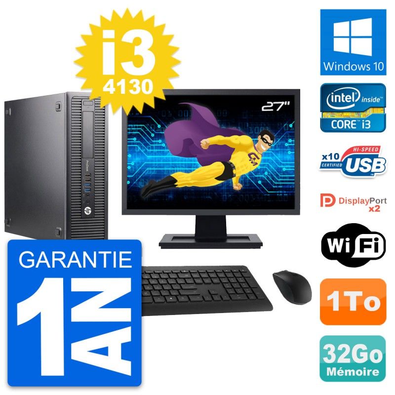 HP ProDesk 600 G1 SFF Desktop Computer - 27" Screen, Intel i3-4130, 32GB RAM, 1TB HDD, Windows 10