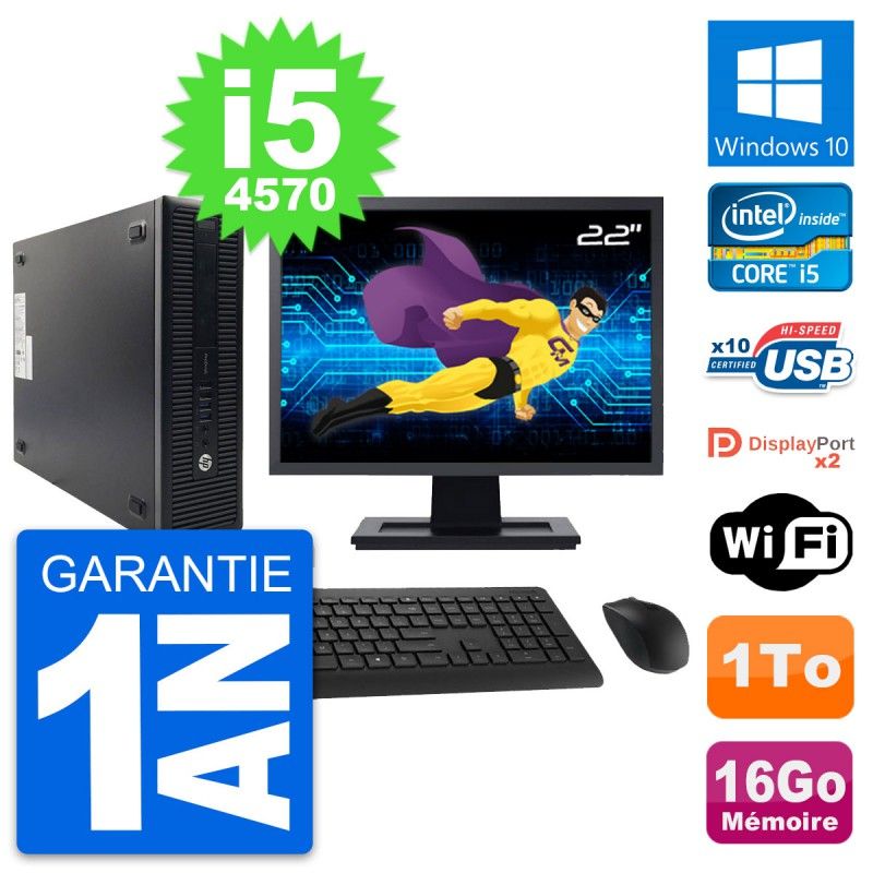 HP ProDesk 600 G1 SFF Desktop PC, 22" Screen, Intel i5-4570, 16GB RAM, 1TB HDD, Windows 10, WiFi