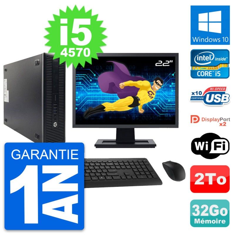 HP ProDesk 600 G1 SFF Computer - 22" Screen, Intel i5-4570, 32GB RAM, 2TB HDD, Windows 10