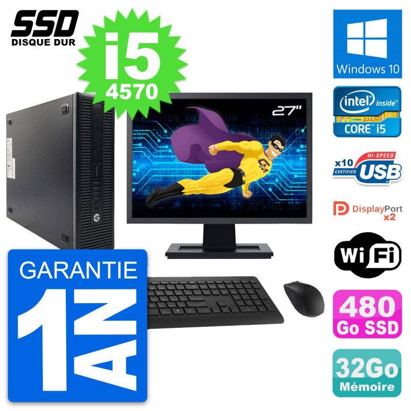 HP ProDesk 600 G1 SFF Computer - 27" Display, Intel Core i5-4570, 32GB RAM, 480GB SSD