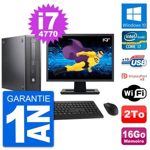 Computadora HP ProDesk 600 G1 SFF, pantalla de 19', procesador Intel i7-4770, 16 GB de RAM, 2 TB de almacenamiento, Windows 10