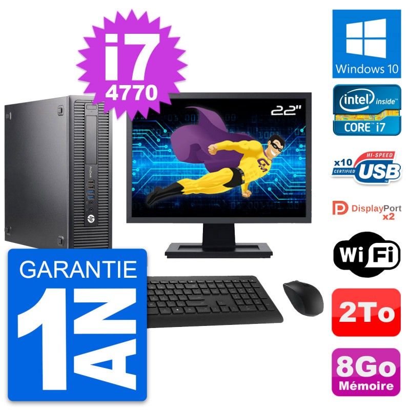 HP ProDesk 600 G1 SFF Desktop Computer, 22" Screen, Intel Core i7-4770, 8GB RAM, 2TB HDD, Windows 10