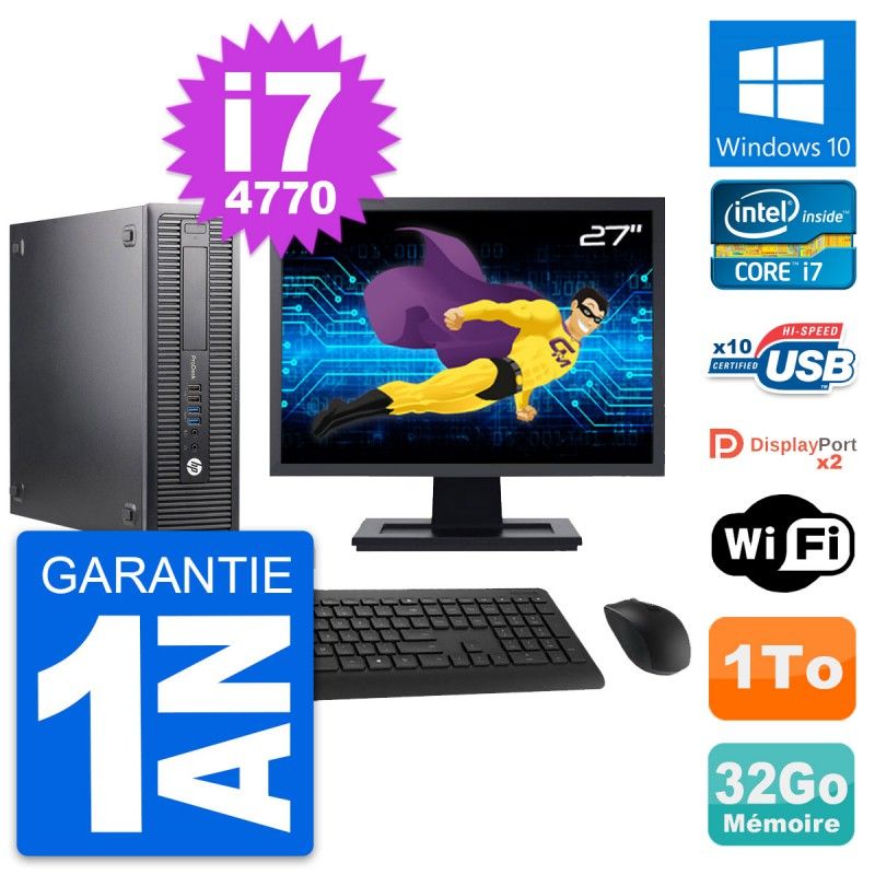 HP ProDesk 600 G1 SFF Computer - 27" Screen, Intel i7-4770, 32GB RAM, 1TB Hard Drive, Windows 10, Wifi