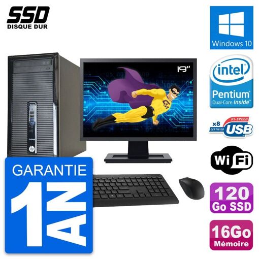 HP ProDesk 400 G1 Desktop Computer, 19" Screen, Intel Pentium G3220, 16GB RAM, 120GB SSD, Windows 10, WiFi