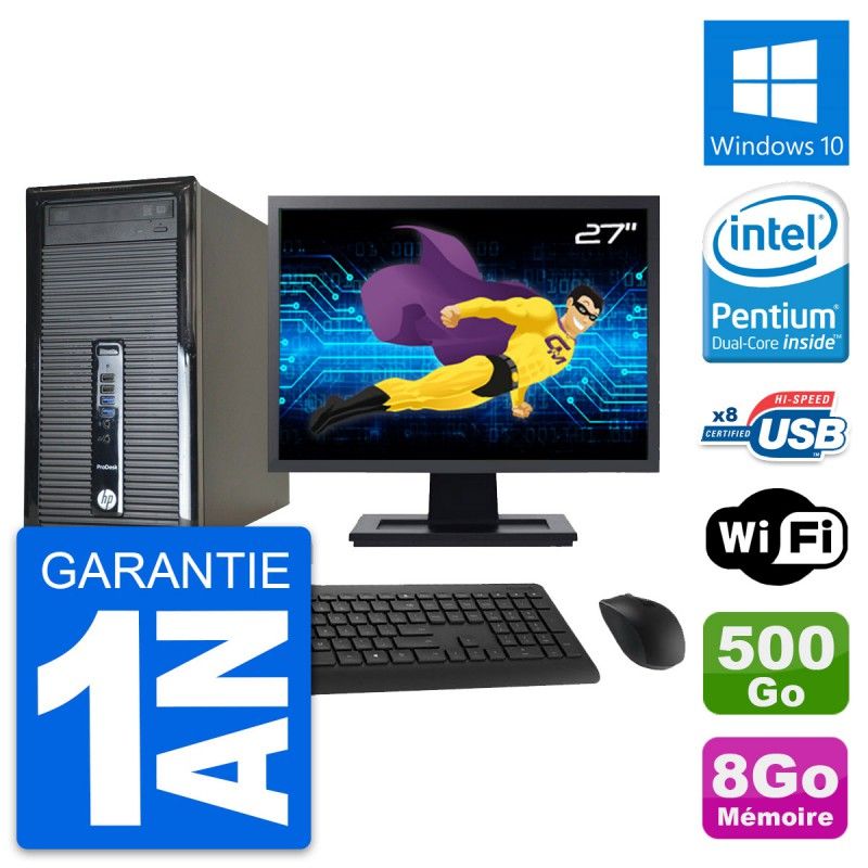 HP ProDesk 400 G1 Desktop PC - 27" Screen, Intel Pentium G3220, 8GB RAM, 500GB HDD, Windows 10, WiFi