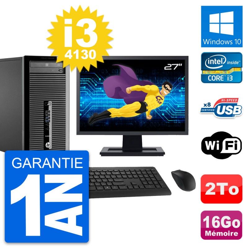 HP ProDesk 400 G1 27-inch Desktop PC - Intel i3-4130, 16GB RAM, 2TB HDD, Windows 10