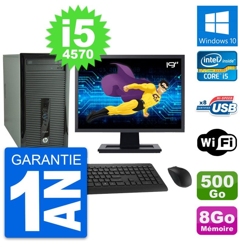 HP ProDesk 400 G1 Desktop PC - 19" Screen, Intel i5-4570, 8GB RAM, 500GB Hard Drive, Windows 10, WiFi