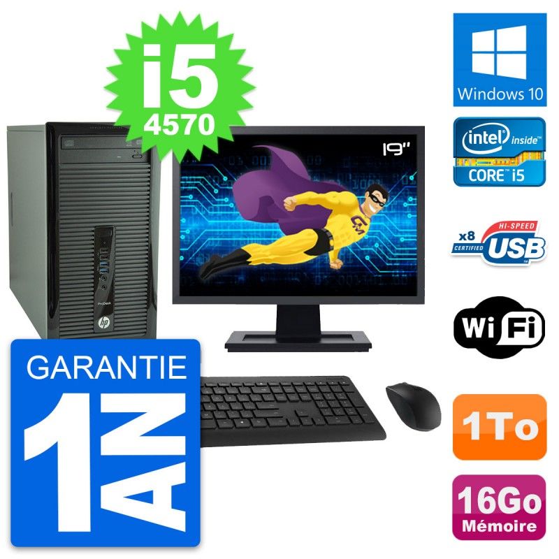 HP ProDesk 400 G1 Desktop Computer, 19-inch Screen, Intel i5-4570, 16GB RAM, 1TB Storage, Windows 10, WiFi