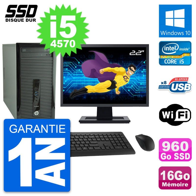 HP ProDesk 400 G1 con pantalla de 22', Intel i5-4570, 16GB de RAM, 960GB SSD, Windows 10, WiFi