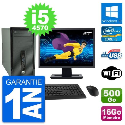 Computadora de escritorio HP ProDesk 400 G1, pantalla de 27 pulgadas, procesador Intel i5-4570, 16 GB de RAM, disco duro de 500 GB, Windows 10, WiFi