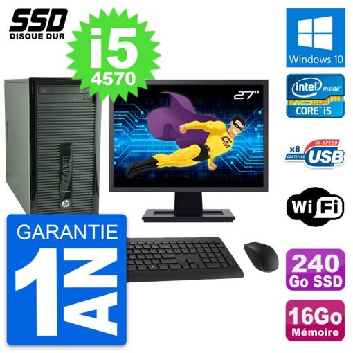 PC de escritorio HP ProDesk 400 G1 - Pantalla de 27'', Intel i5-4570, 16GB RAM, 240GB SSD, Windows 10, WiFi