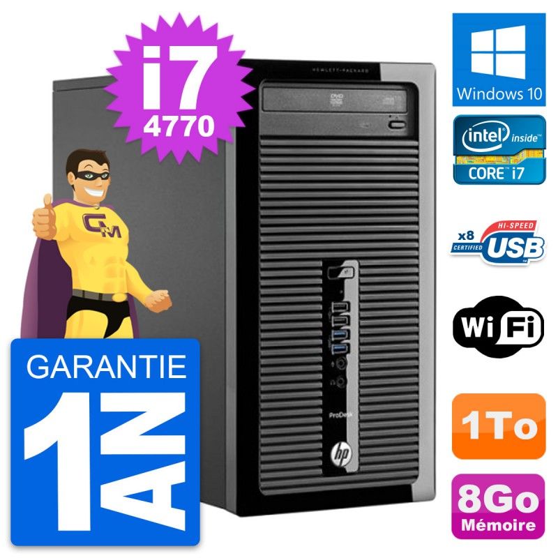 HP ProDesk 400 G1 Desktop PC - Intel Core i7-4770, 8GB RAM, 1TB HDD, Windows 10, WiFi