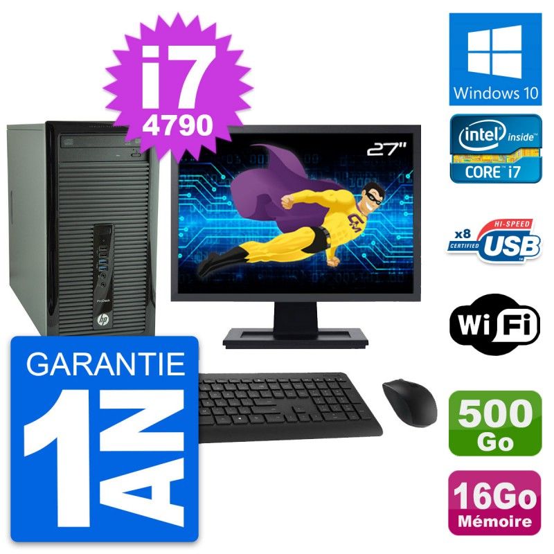 HP ProDesk 400 G1 Desktop PC - 27" Screen, Intel i7-4790, 16GB RAM, 500GB Storage, Windows 10