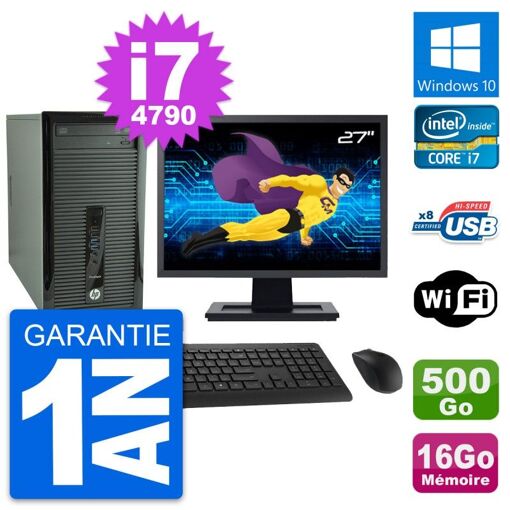 PC de escritorio HP ProDesk 400 G1 - Pantalla de 27', Intel i7-4790, 16 GB RAM, 500 GB Almacenamiento, Windows 10