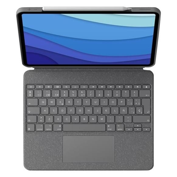 Logitech Combo Touch - Teclado y funda en español con trackpad - retroiluminado - conector Apple Smart - QWERTY - gris Oxford para Apple iPad Pro de 12.9 pulgadas (5ª generación)