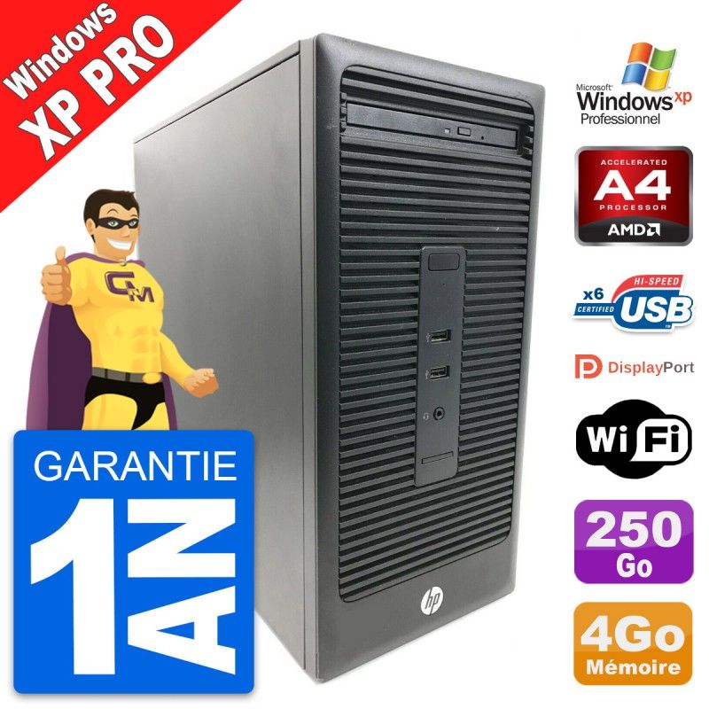 HP 285 G2 MT Desktop PC - AMD A4-5300, 4GB RAM, 250GB HDD, Windows XP Pro