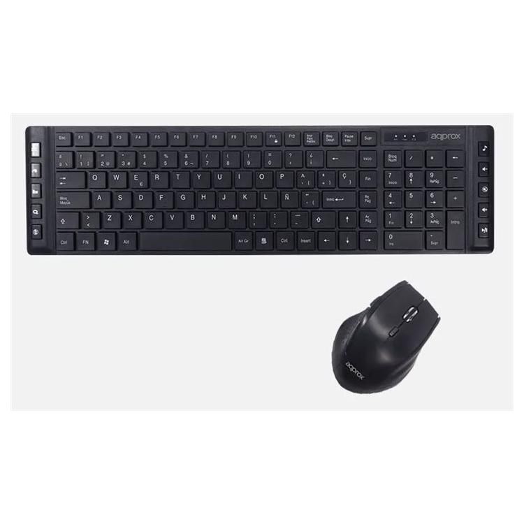 Kit de teclado y ratón inalámbrico Approx, 2.4 GHz, QWERTY, Español, Negro
