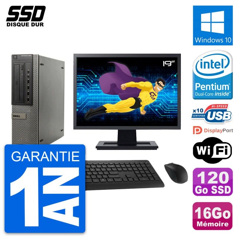 Dell OptiPlex 990 DT Desktop PC - 19" Screen, Intel G630, 16GB RAM, 120GB SSD, Windows 10, WiFi