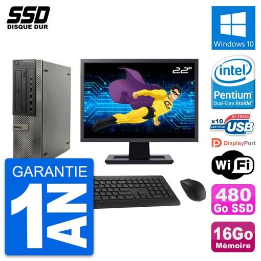 Ordenador de escritorio Dell OptiPlex 990, pantalla de 22 pulgadas, procesador Intel G630, 16 GB de RAM, 480 GB SSD, Windows 10, WiFi