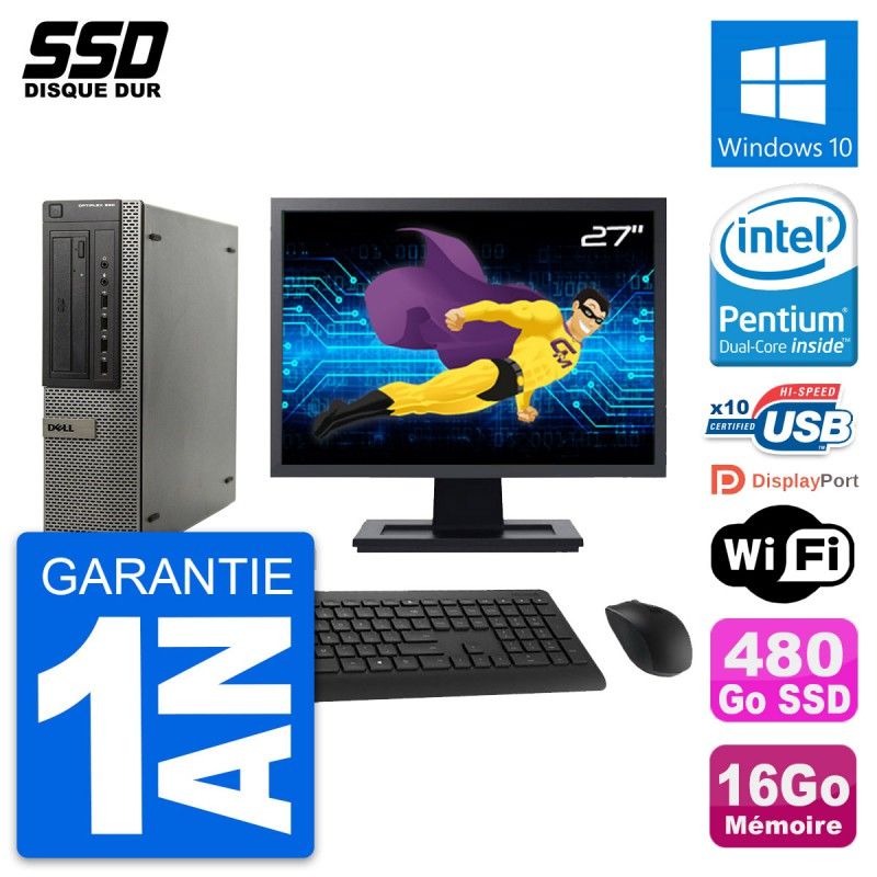 Dell OptiPlex 990 DT Desktop PC - 27 inch Screen, Intel G630, 16GB RAM, 480GB SSD, Windows 10, WiFi